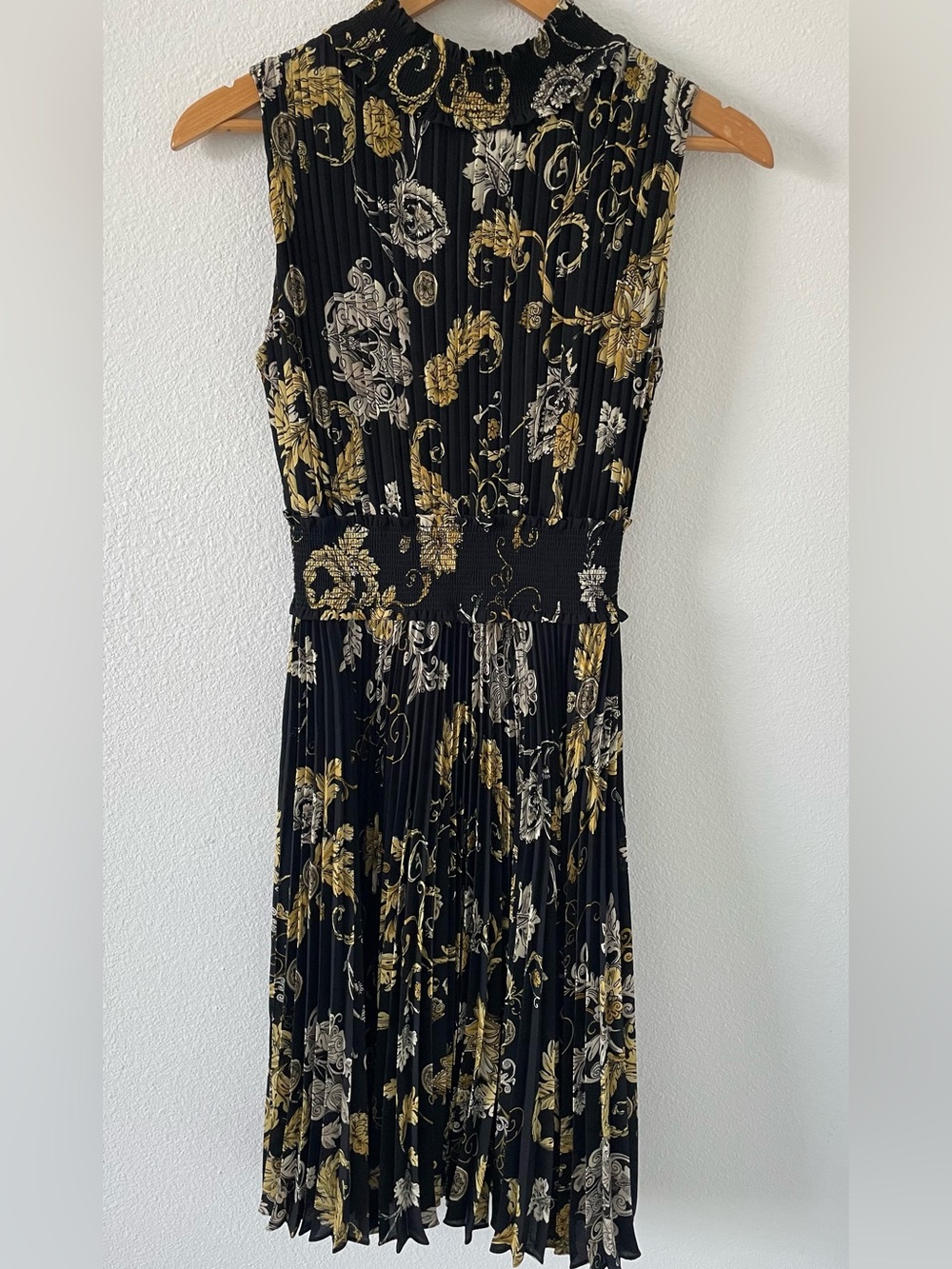 Nanette Lepore Black Maxi Dress with Gold & White Floral Print